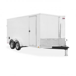 Pace American Trailers | Trailers | Cargo Trailers | Journey SE V-Nose Cargo Trailer & Journey SE Round Nose Cargo Trailer | Picture of the front of a white tandem axle cargo trailer